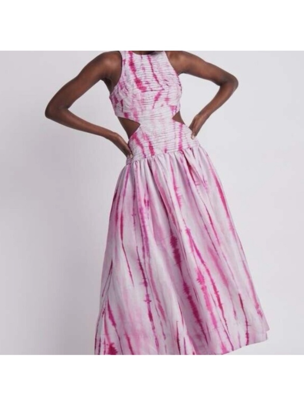 Aje Pink and White Tie-Dye Cutout Maxi Dress